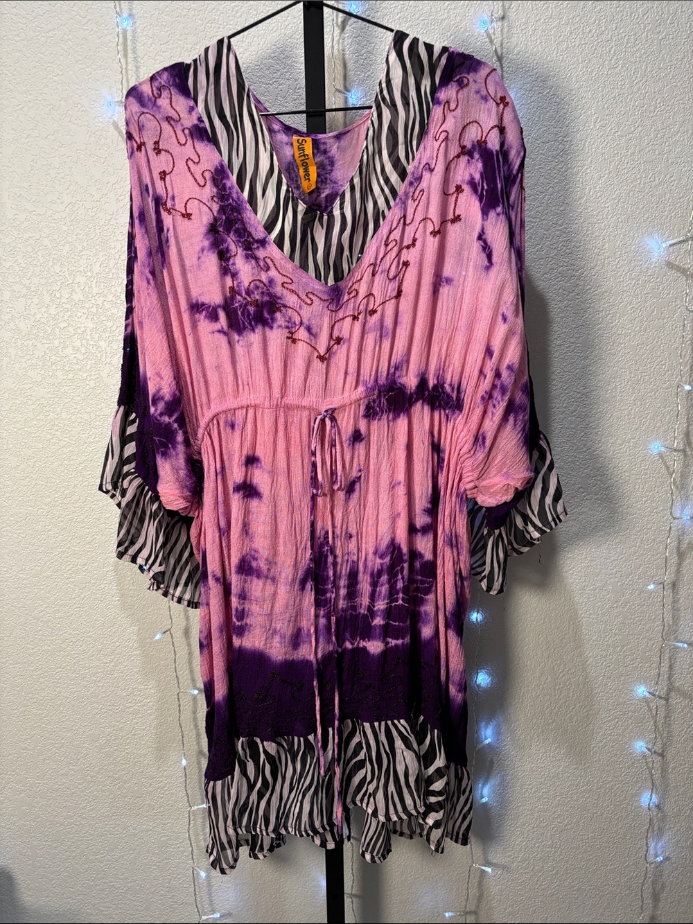 Sunflower Pink & Purple Tie-Dye V-Neck Boho dress